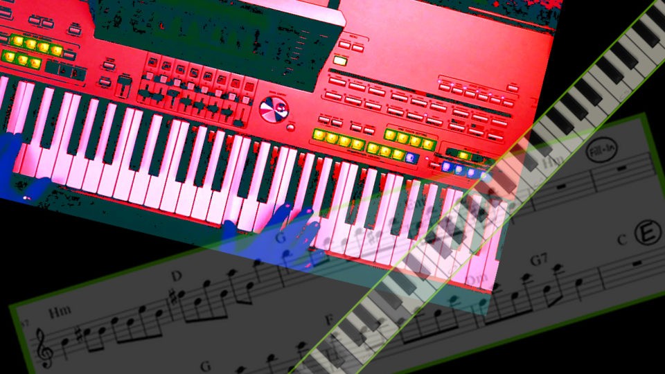 effektvoller Bildmix rotes Keyboard blaue Hand Tastatur